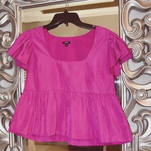 EXPRESS Square Neck Flutter Sleeve Peplum Babydoll Top Hot Pink size M